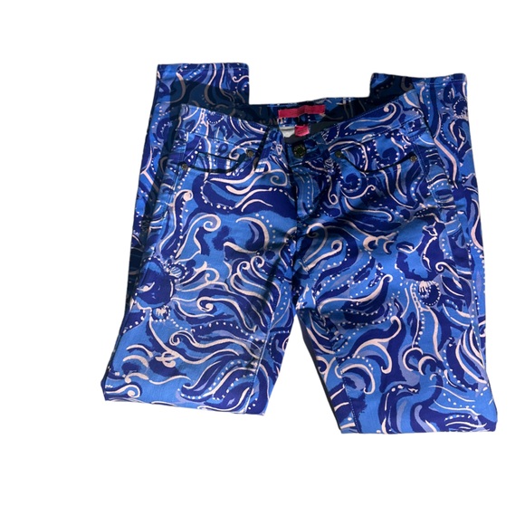 Lilly Pulitzer skinny jeans in size 00. Blue and white with gold hardware - Picture 8 of 16